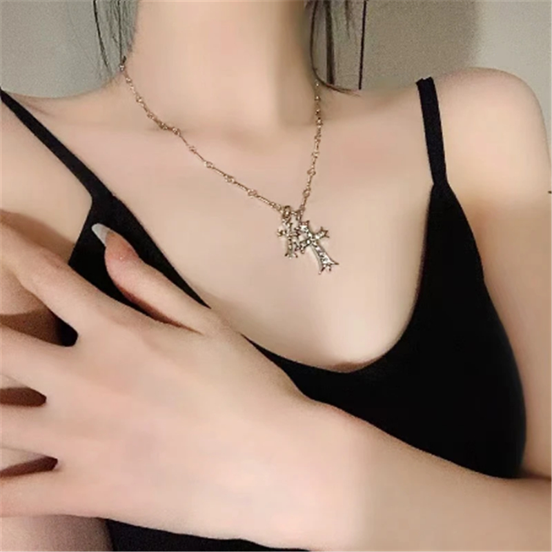 Doppelte Vintage Zirkon Kreuz Anhänger Weißgold Gefüllt Party Hochzeit Anhänger Kette Halskette Für Frauen Männer Chocker Schmuck Geschenk