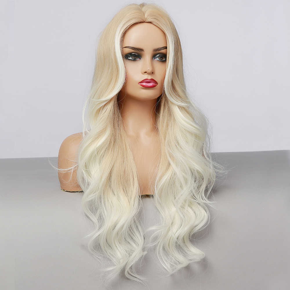 Pelucas sintéticas Easihair Long Light Blonde Ombre Wigs Wavy Wigs for Women Cosplay Oveja profunda Cabello natural Resistente al calor 230227