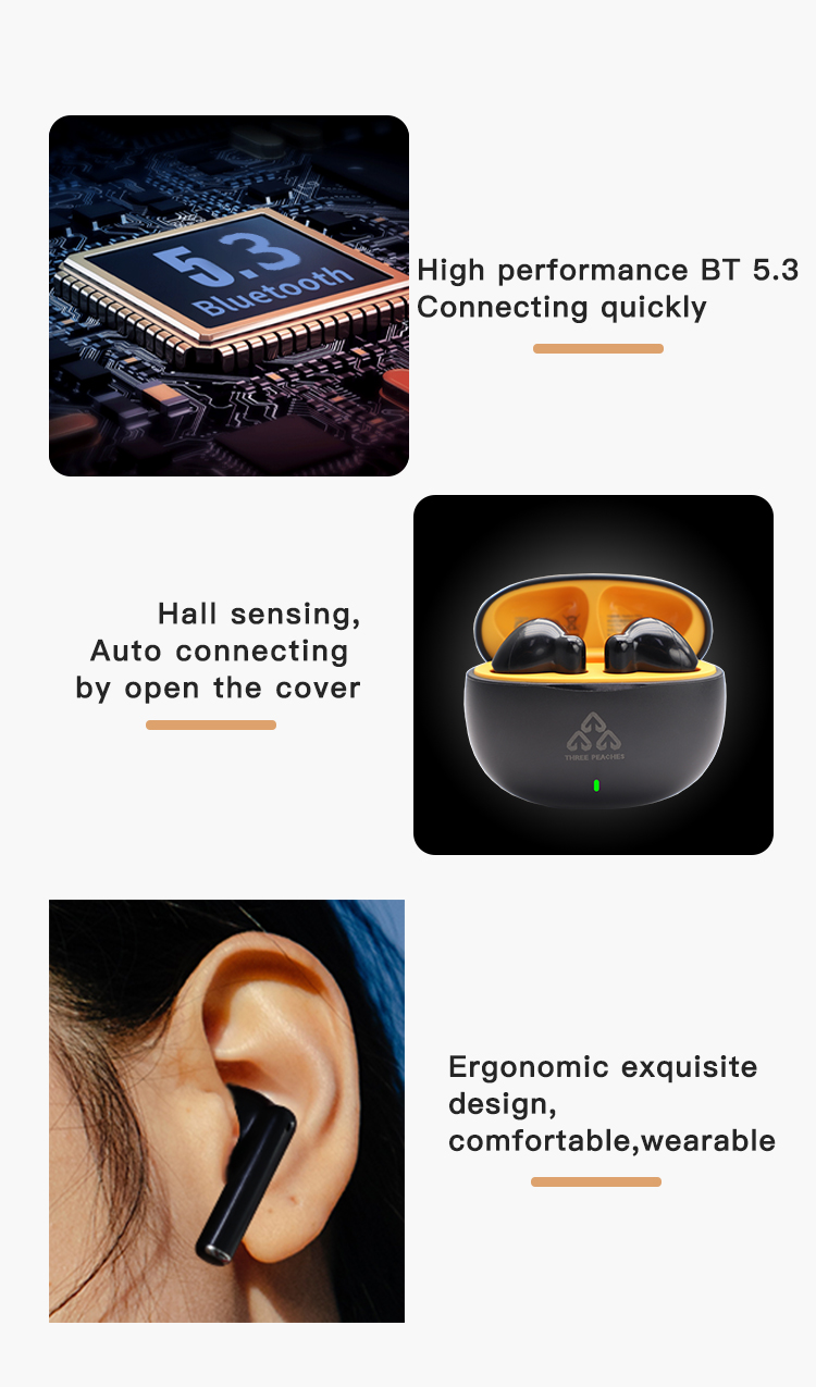 Original Authentic Three Peach St One Wireless Bluetooth Headset In-Ear Call Noise Reduction Stereo Earbuds för Samsung Android iPhone