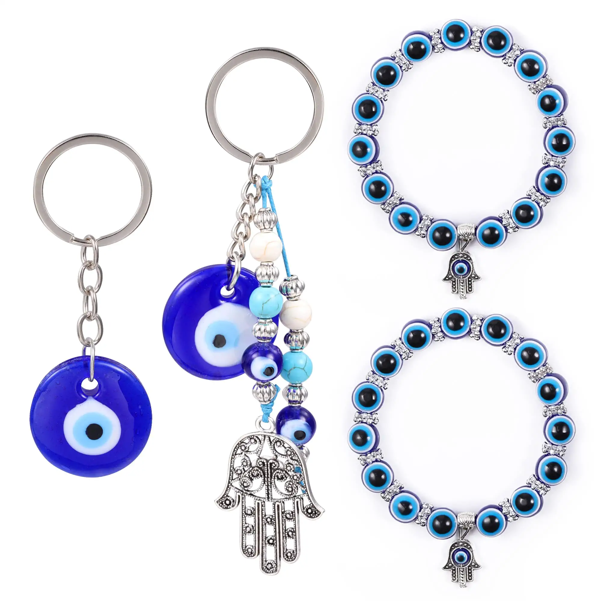 3ml 3 lucky silver elephant and evil eye keychain ring home keys