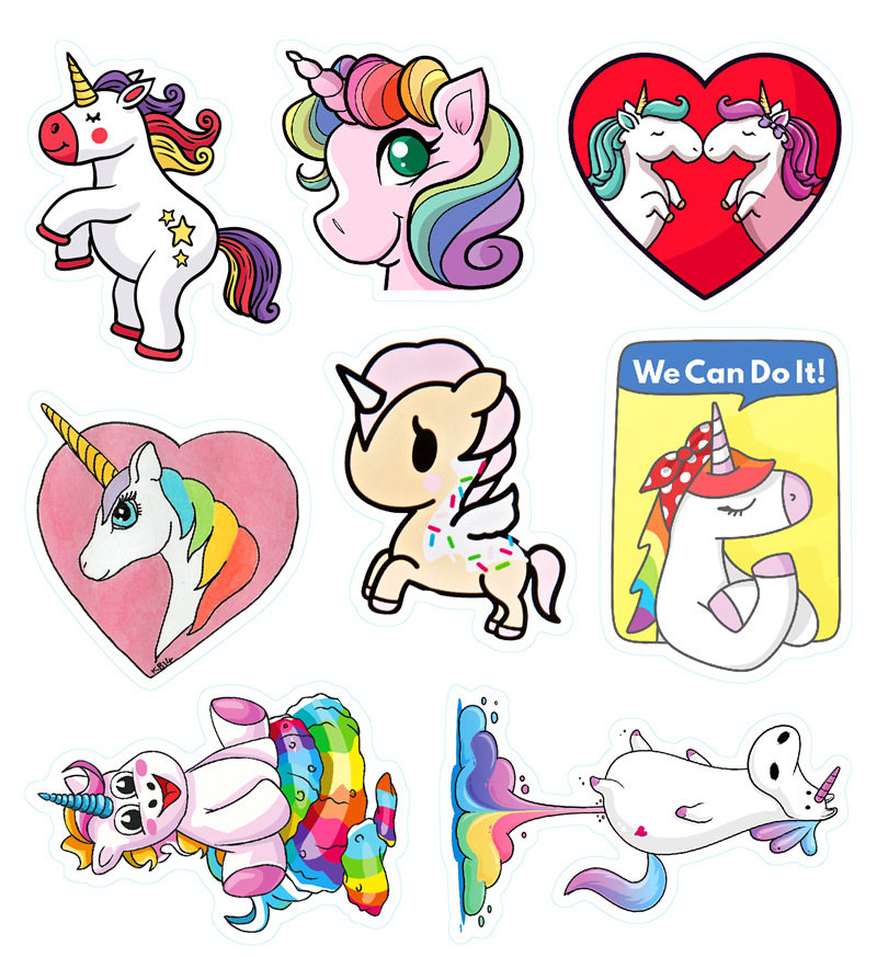 80-No Repeat Cute Cartoon Stickers Anime Unicorn Fashion Band Car Roadster Graffiti Stickers Bike Luggage Laptop Skateboard Water Bottle Decals 5 Styles