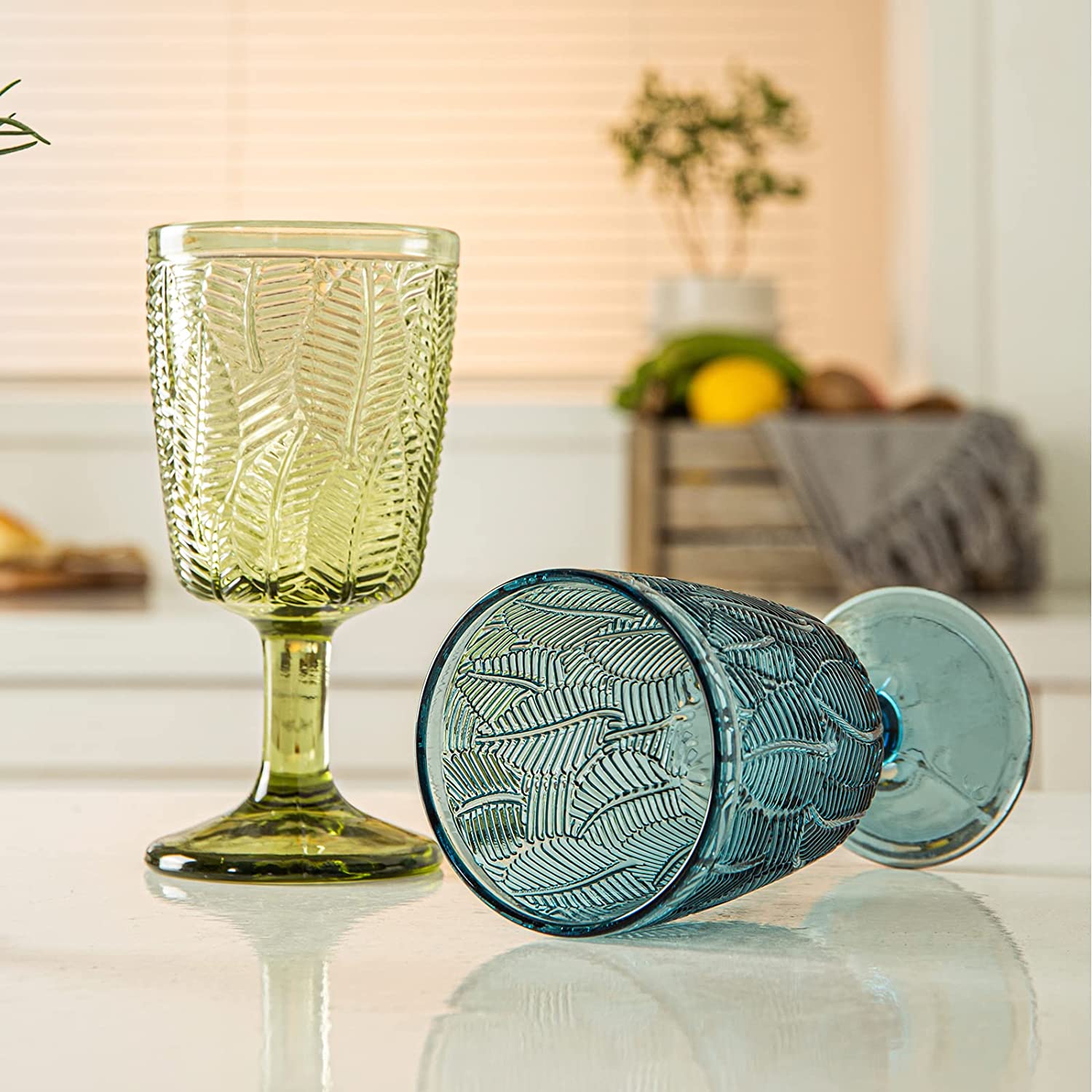 Vintage blad präglat dricka vinglas retro blyfri färgad drinkware bar vin öl cocktail glas