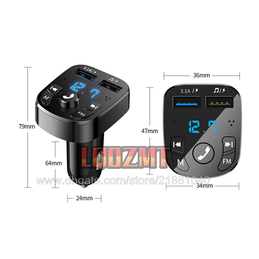 CAR FM Transmissor Bluetooth 5.0 Kit de carro de carro HandsFree Modulador MP3 2.1a Player Audio Receptor 2 USB Fast Charger Carrechar Car-Carcharger Carregando Carga rápida