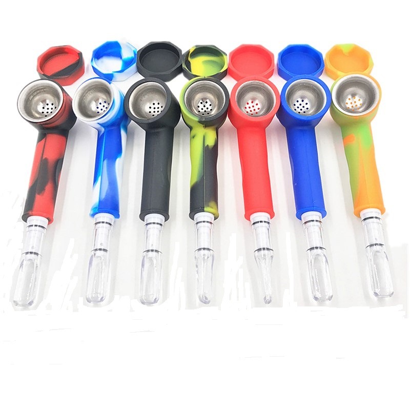 Derniers tuyaux en silicone colorés style amovible filtre en métal poreux écran bol portable herbe tabac porte-cigarette fumer pipe à main DHL