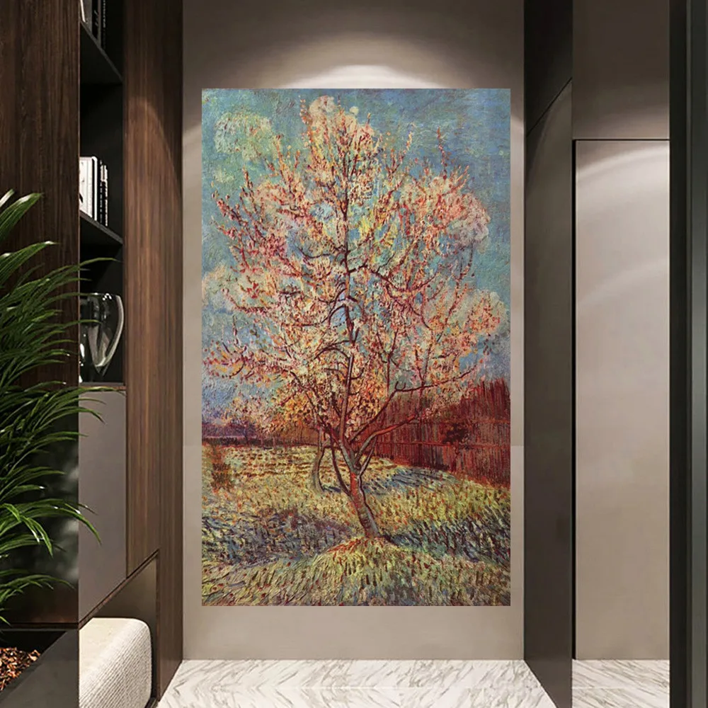 Pink Peach Tree in Blossom by Vincent Van Gogh Oil Painting Reproduction on Canvas Wall Art Home Decor Hand Painted No Framed