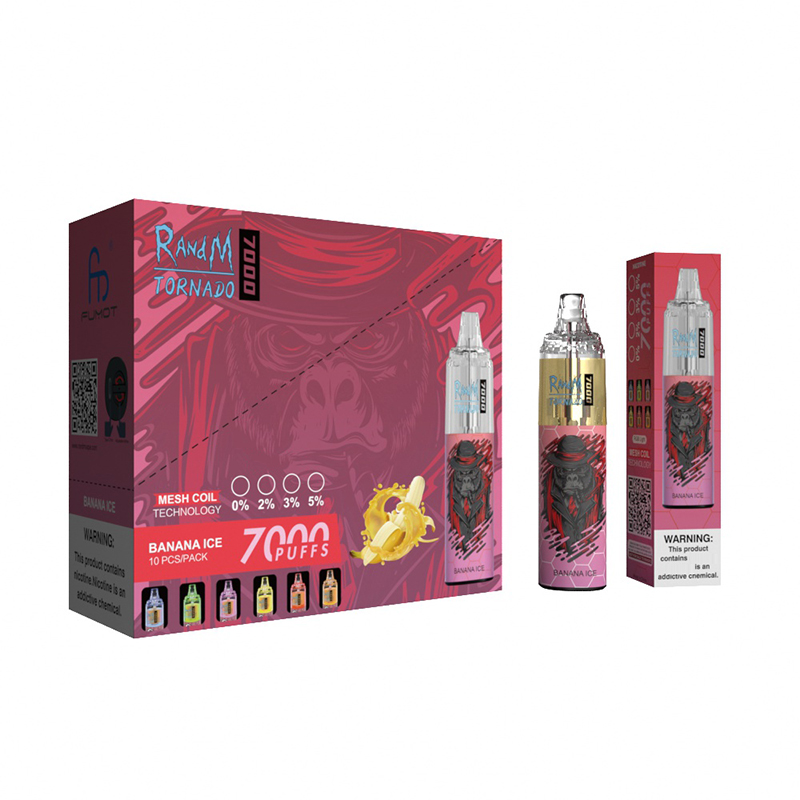 RandM puff 7000 Tornado 7K Wegwerp Vape Pen Kit Oplaadbare E-sigaretten Mesh Coil Vaporizers RGB-verlichting 56 kleuren 14 ml Pod Luchtstroom instelbaar