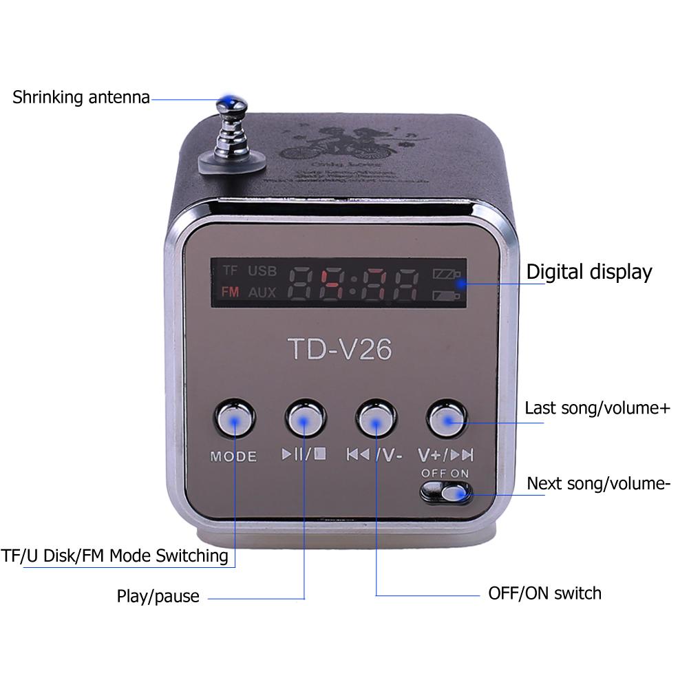 87.5-108MHz مكبرات صوت شاشة عرض LED 3W 3W الرقمية الرقمية لراديو مكبرات الصوت Support TF Card 3.5mm Jack USB2.0