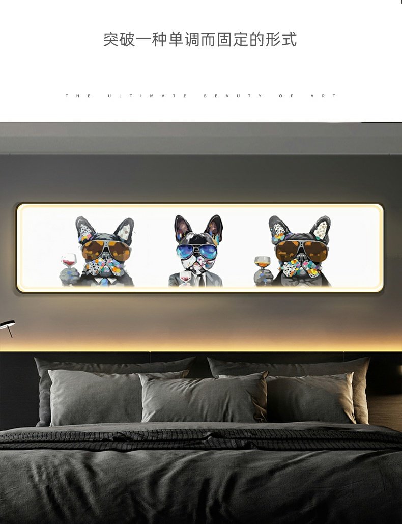 LED living room decoration painting creative dog trend sign background wall mural cartoon animal bedroom with light emitting hanging painting