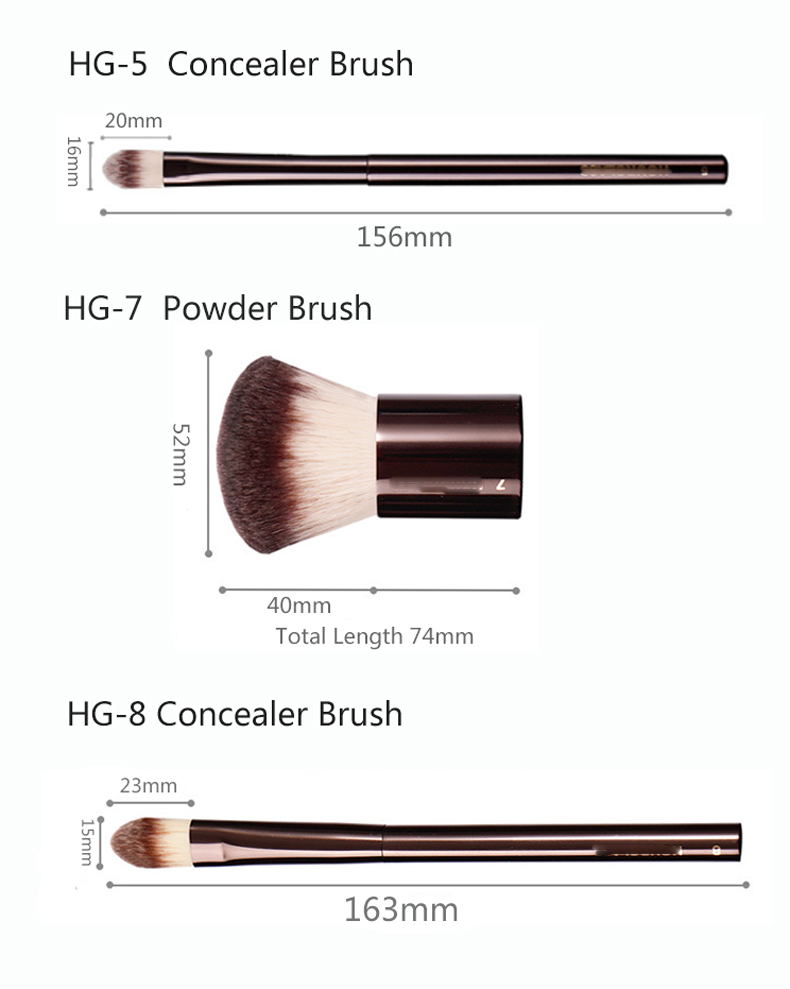 Hourgla Pennelli trucco Scolpire fondotinta in polvere, fard, contorno, ciglia, ombretto, correttore, eyeliner, pennello con manico in metallo