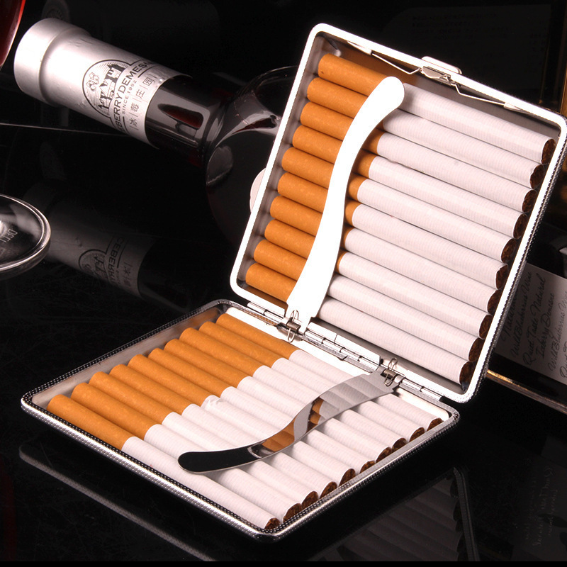 Smoking Pipe Creative Portable Leather Cigarette Case Leather Automatic Hand Roll Men's Metal Clip Cigarette Case