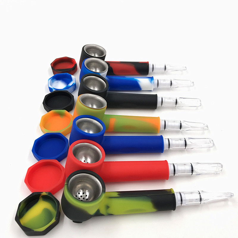 Derniers tuyaux en silicone colorés style amovible filtre en métal poreux écran bol portable herbe tabac porte-cigarette fumer pipe à main DHL