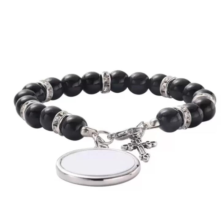 Crafts Gifts Metal Pendants Sublimation bracelet Heat Transfer Pendant Rosary bead bracelet Cross Jesus