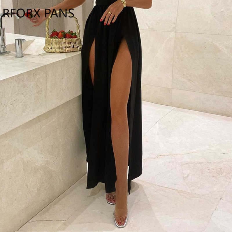 Casual Dresses Women Elegant Solid Spaghetti Strap Bodycon Deep V Neck High Silt Maxi Formal Party Sexy Black Dress P230407