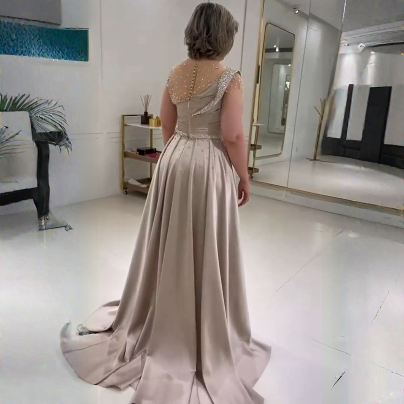 Luxuriöses Perlen-Kristall-Pailletten-Kleid für die Brautmutter mit langen Ärmeln, Champagner, formelle Party-Abschlussball-Kleider in Übergröße, afrikanische Kleidung, Damenkleid