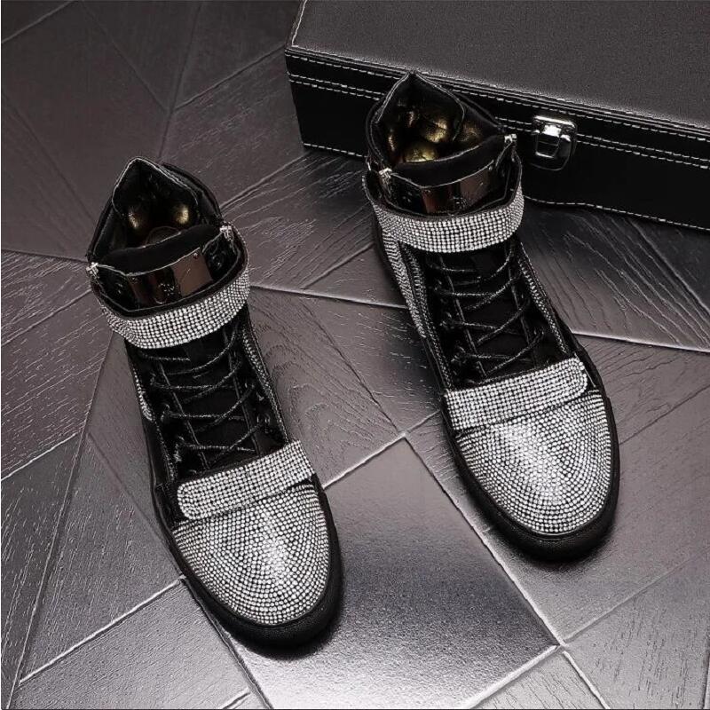 Men Fashion Casual Shoes Spring Autumn High Top Rhinestone Luxury Designer Sneakers Male Youth Trending Shoes