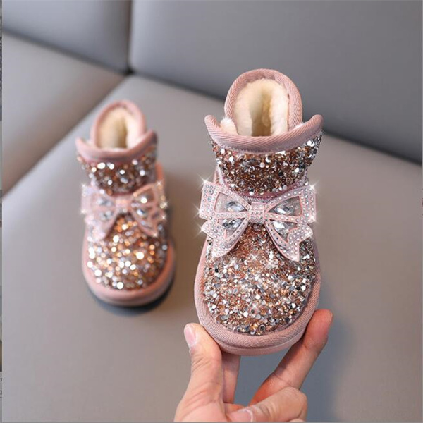 Winter new girls' snow boots and velvet padded children's shoes rhinestone cute girl warm cotton boots