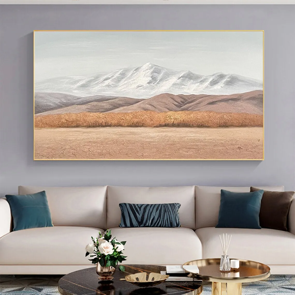 Landscape Oil Painting on Canvas,Large Mountain Wall Art for Study Room,Office,Handmade Painting Picture for Living Room Decor