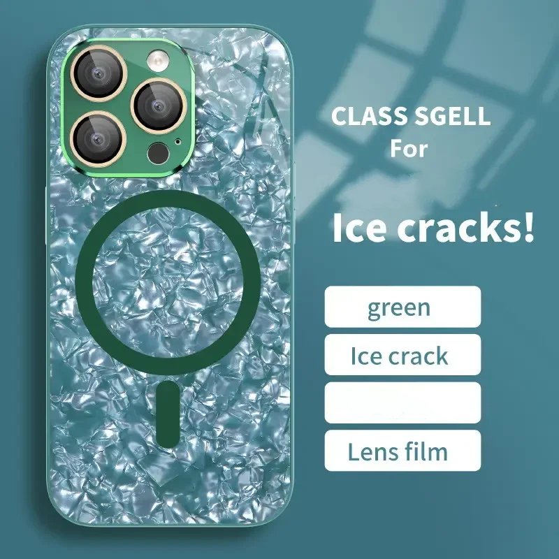 İPhone 15 Pro Maks Maksimum Buz Çatlak Desen Kılıf Mıknatısı Lüks Telefon Kapağı 14 13 12 11 Pro Max 15 Coque