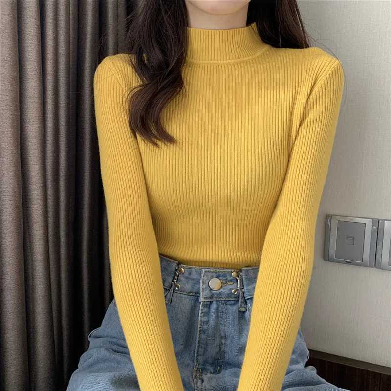 Women's Sweaters Jocoo Jolee 2023 Autumn Basic Bottoming Sweater Top Women Ribbed Soft Mock Neck Elastic Pullover Warm Solid Color Slim Jumper