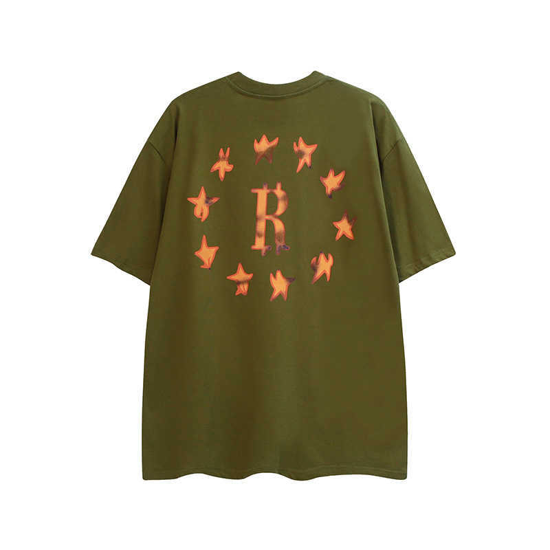 メンズTシャツスタープリントクラシックrhudeTシャツグリーンブラックホワイト高品質のヒップホップ特大ティーrhude半袖タグ