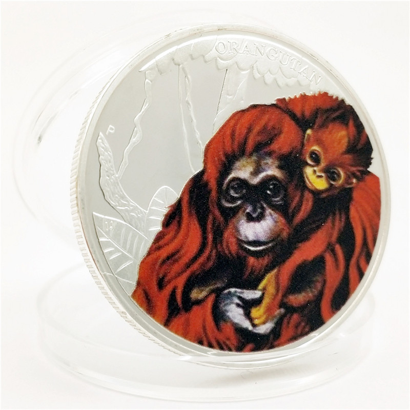 Konst och hantverk Chimpanzee Coin Maternal Love Commemorative Coin Color Silver Coin