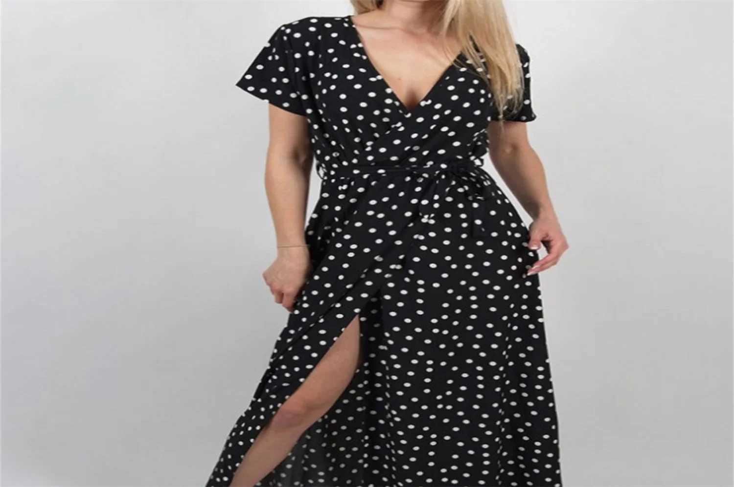 Sukienki w dużych rozmiarach Kobiety Długa sukienka Plus Size Polka Dot Sukienka na plażę Maxi sukienka Kobietowa sukienka na imprezę długości podłogi hobo sundress