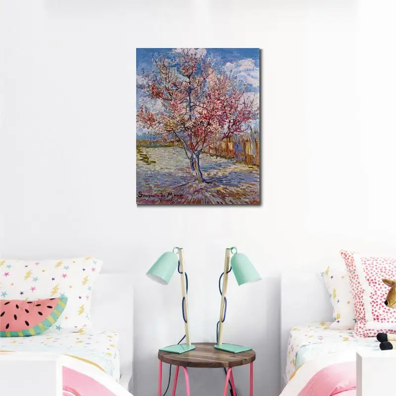 ヴィンセント・ヴァン・ゴッホの油絵の壁アートの家の装飾が描かれている手描きで描かれたヴィンセント・ヴァン・ゴッホの油絵の具のピンクの桃の木