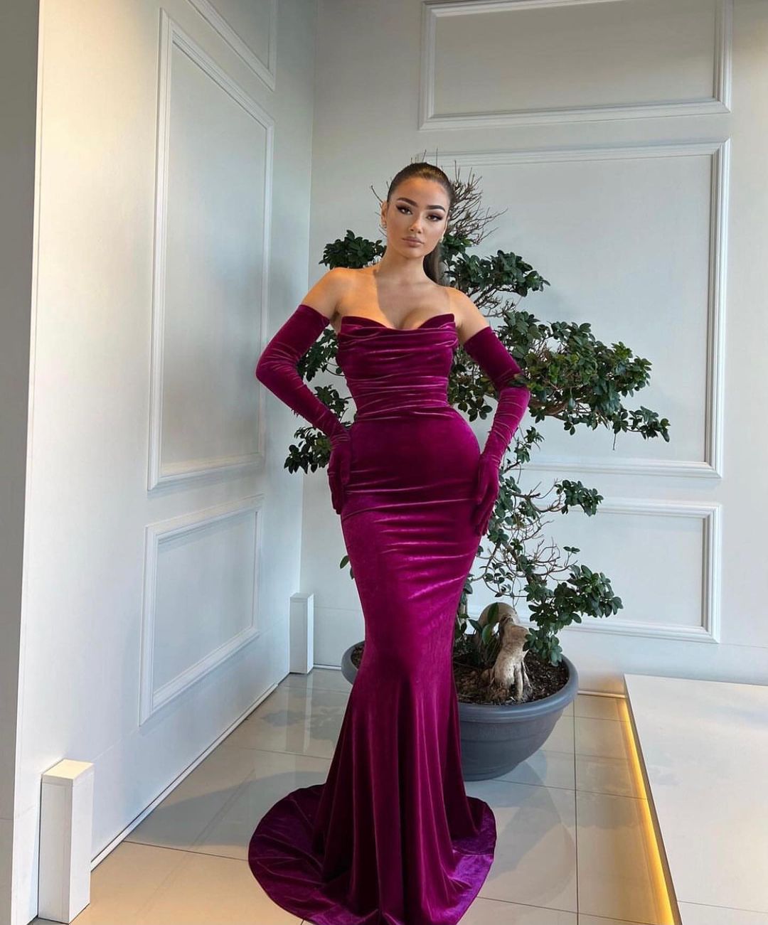 Elegant Mermaid Evening Dresses Sweetheart Long Sleeves Pleats Draped Formal Evening Party Dress Prom Birthday Pageant Celebrity Special Occasion Gowns