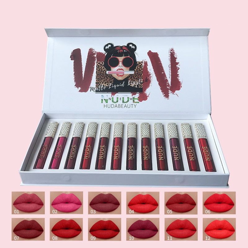 12 stuks matte vloeibare lippenstift lipglosssets fluwelen naakt lipgloss langdurige kit