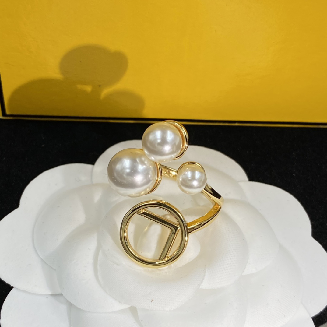 Marca 2023 novo estilo pérola redonda para mulheres banhado a ouro anéis vintage anéis de noivado