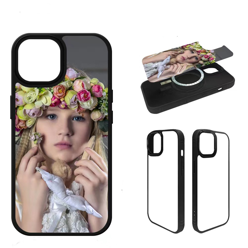 2D Sublimation Blanko Magnetische Handyhülle für iPhone 15 14 Pro Max 12 13 14 Plus Wireless Charging Gummihülle mit Kunststoffeinsatz TPC PC-Abdeckung