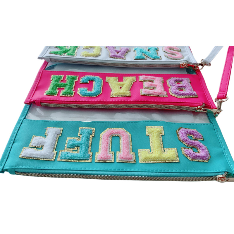 Clear Embroidery Chenille Letter Makeup Bag PVC Patch Stuff Waterproof Storage Bags Valentines Day Gifts I0407