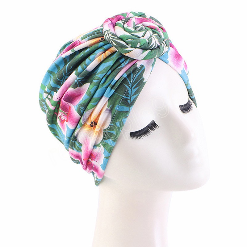 Indian Muslim Women Hijab Twist Knot Turban Chemo Caps Bonnet Print Inner Hat Hair Loss Beanie Cancer Lady Headcover Wrap