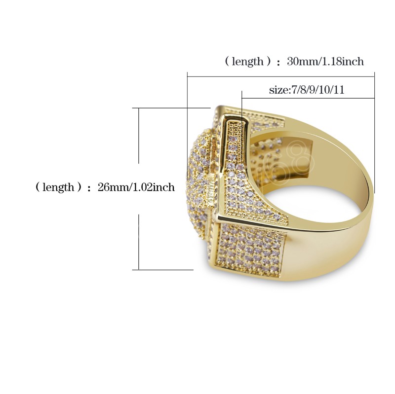 Herren Schmuck Pentagramm Ring Messing Gold Silber Iced Out Mikro Gepflasterte Zirkon Fingerringe 7-11