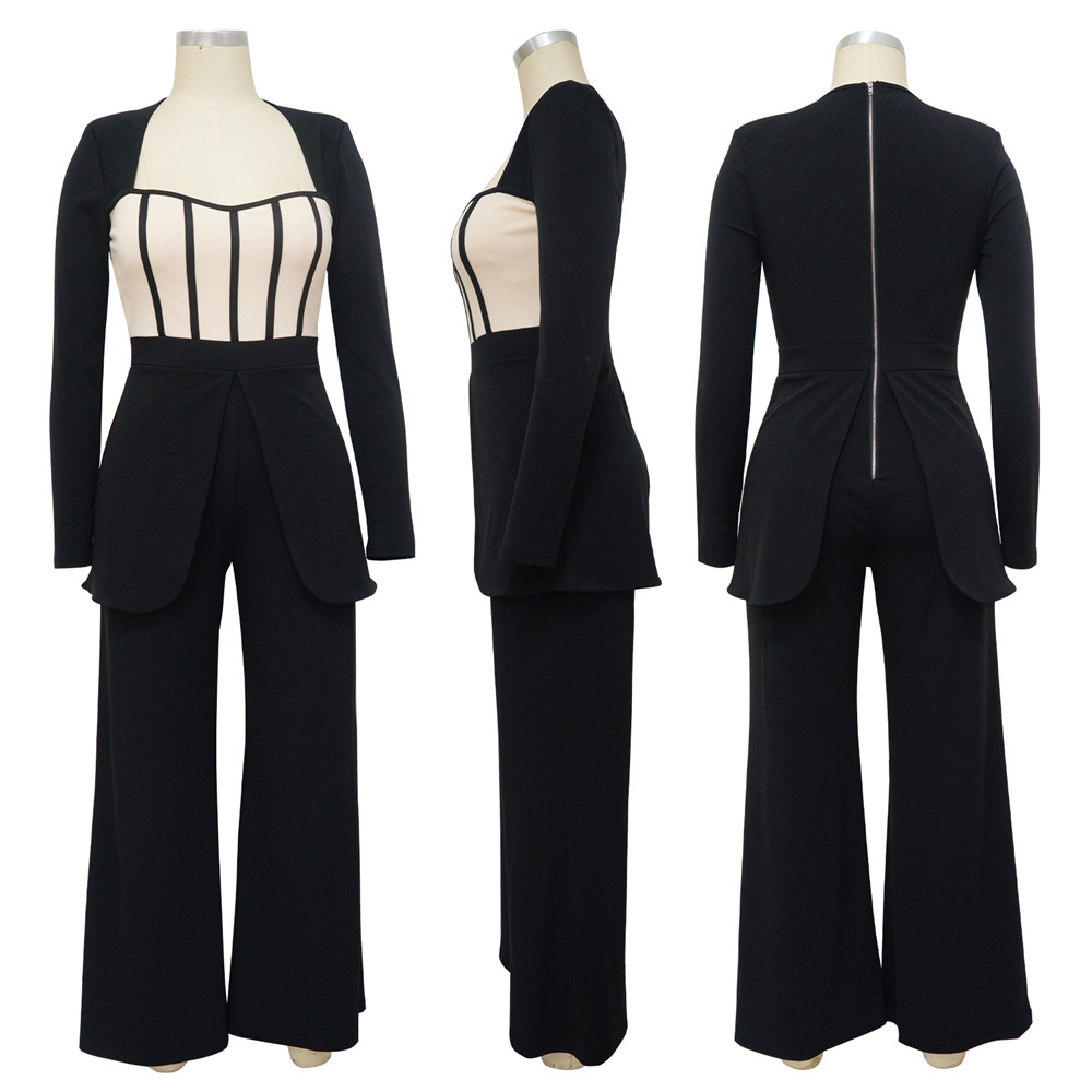 Designer-Langarm-Overalls für Damen, Herbst- und Winter-Strampler, lässig, quadratischer Kragen, weites Bein, Hosen, Overalls, einteiliger Overall, Großhandel für Kleidung 10353