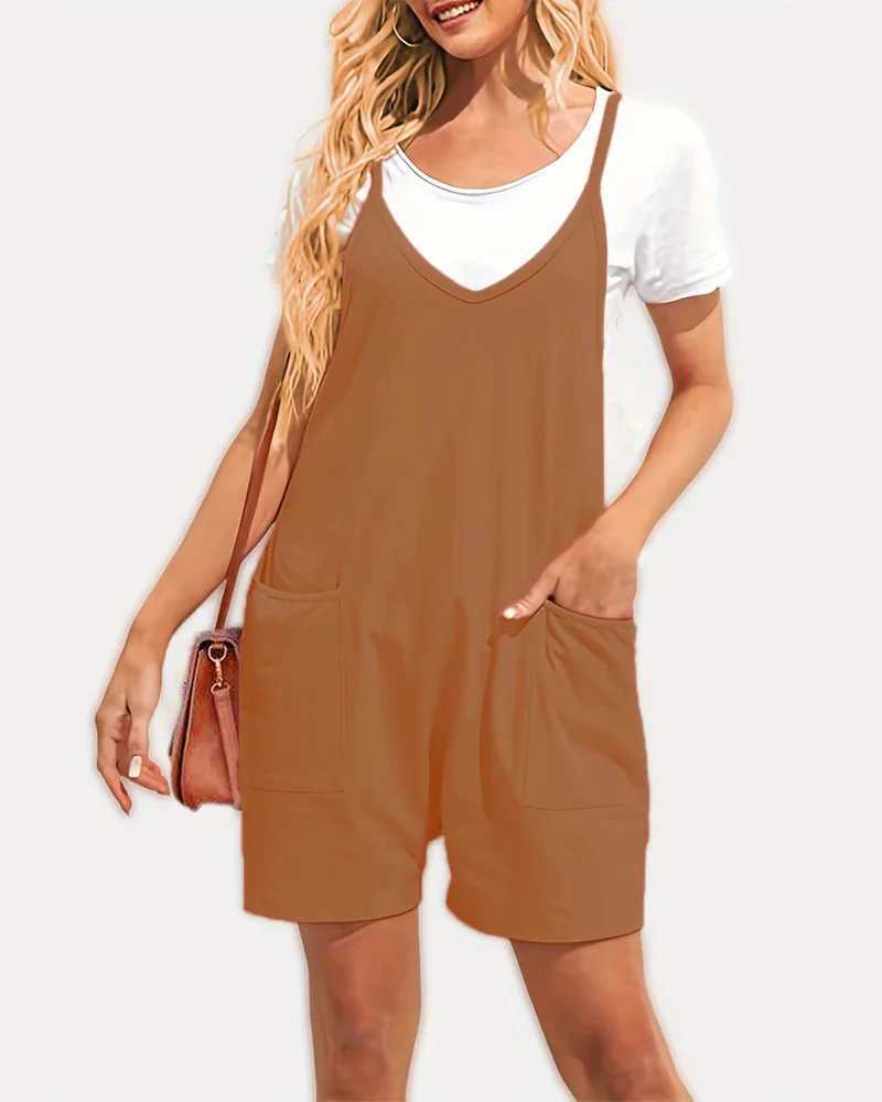 Dames jumpsuits rompertjes Jocoo Jolee overall dames shorts casual zwarte losse rompertjes wijde pijpen jumpsuit met zakken voor dames zomer