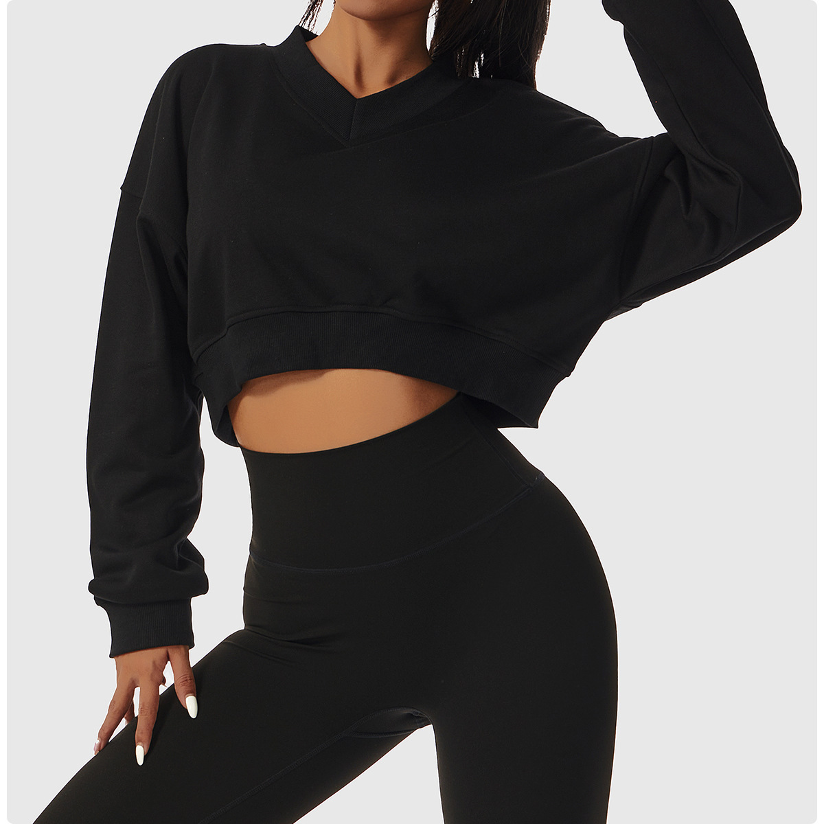 LL Women's Yoga Long Sleeve Shirt Crop Top Solid Color Loose Sports Fitness V Neck Jogging Sportswear Breathable 