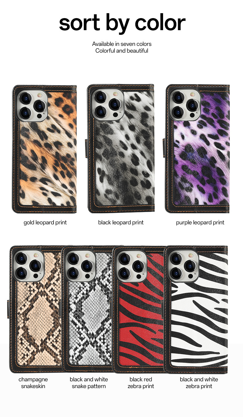 Snake Leopard Zebra Print Pu Leather Flip Case för Samsung S24 S23 S22 S21 A34 A54 A24 A14 A23 A52 F14 Luxury Stand Magnetic Card Slots Plånbok Täck Sugsäker anti droppe