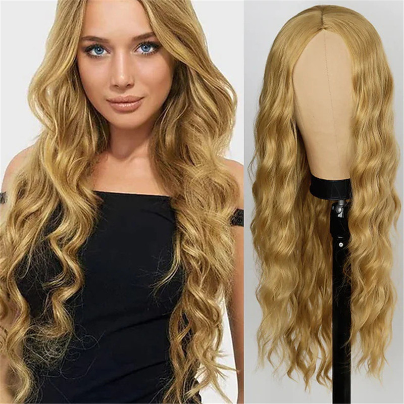 Small Lace Wig Women's Hand Woven Long Curly Hair with a Center Split Corn Beard and Large Curls Wig cover