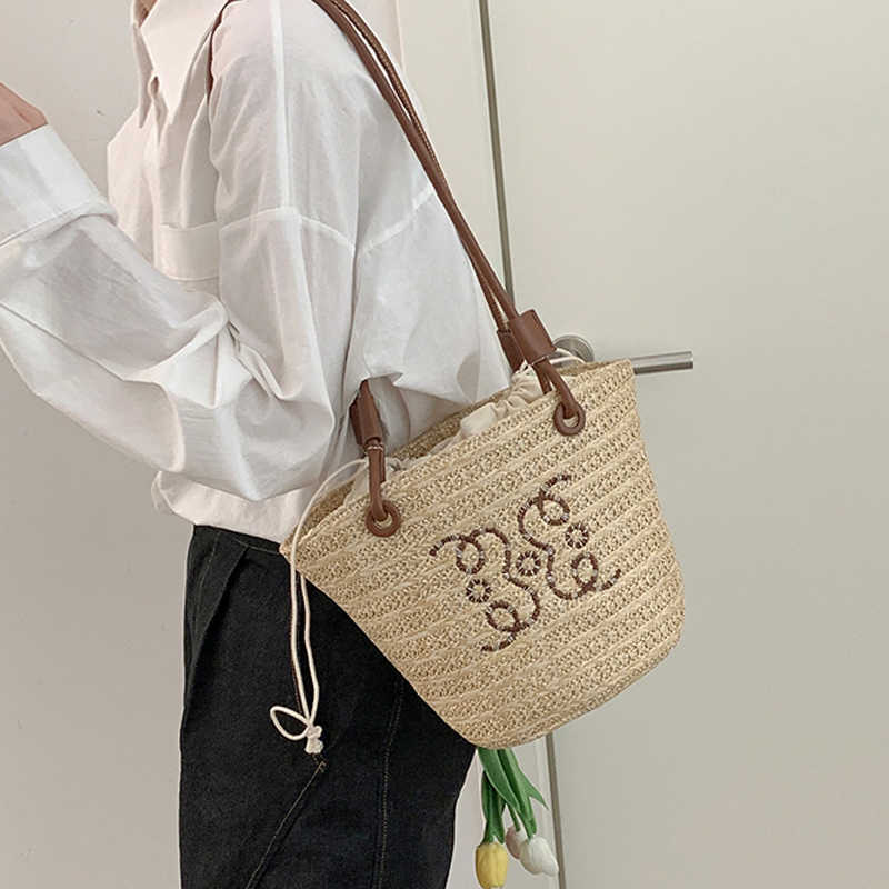 Сумки для покупок Новая уличная туристическая пляжная сумка для женщин модные бренд дизайнер бренд классический узор на плечах сумки повседневная вязаная сумочка