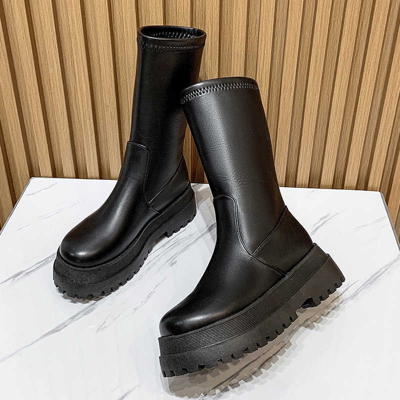 Stövlar 2022 Round Toe Platform Womens Boots Luxury Brand High Top Winter Fleece Warm Ankle Boots Anti-SKID Woman Chelsea Botas de Mujer AA230406
