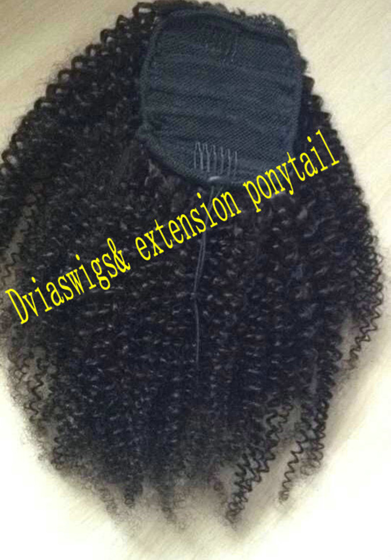 Afroamerykanin Afro Ponytail Klip w perwersyjnych kręconych dziewiczych Brazylijskich Hair Ponytails Hair Extensation Afro Ponytail 160G 1B Natural Black