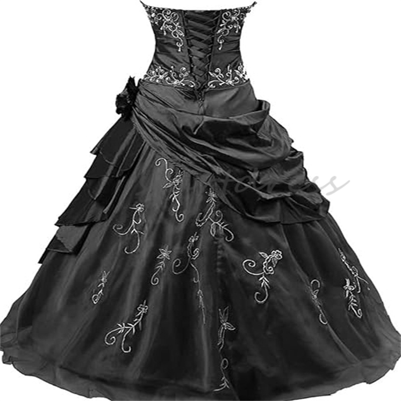 Victorian Gothic Wedding Dress 2024 With Embroidery Sweetheart Ball Gown Black Halloween Costume Bridal Dress Medieval Witch Garden Bridal Chic Vestidos De Novia