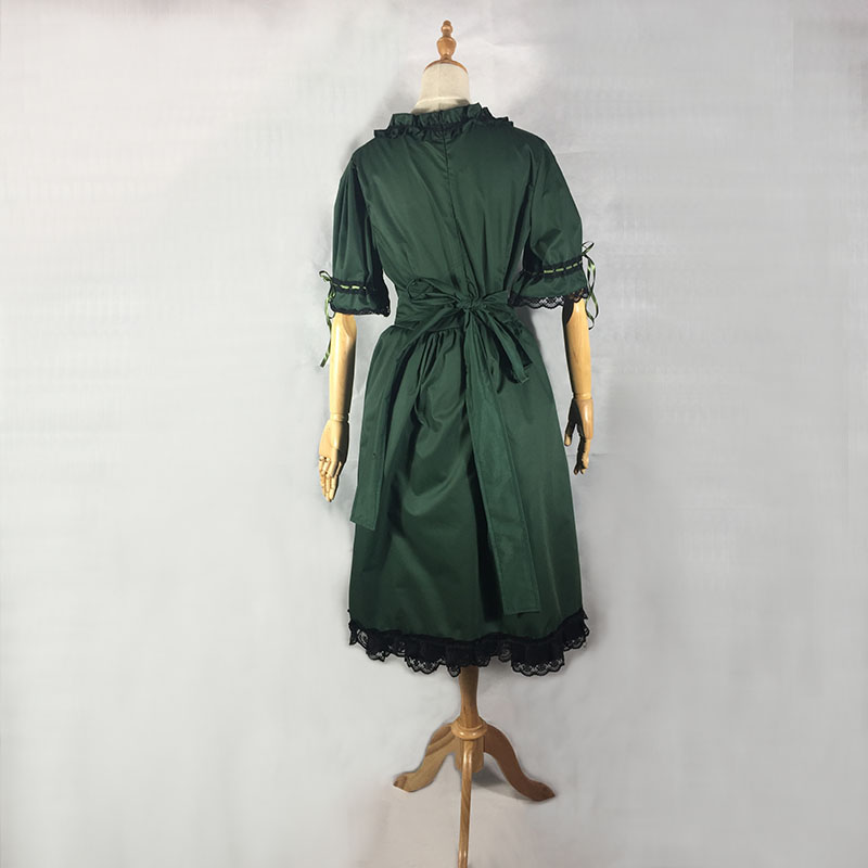 2023 Gothic Victorian Lolita Knee-Length Dresses With Removable Halloween Green and Black Cotton Dress Theater Costumes