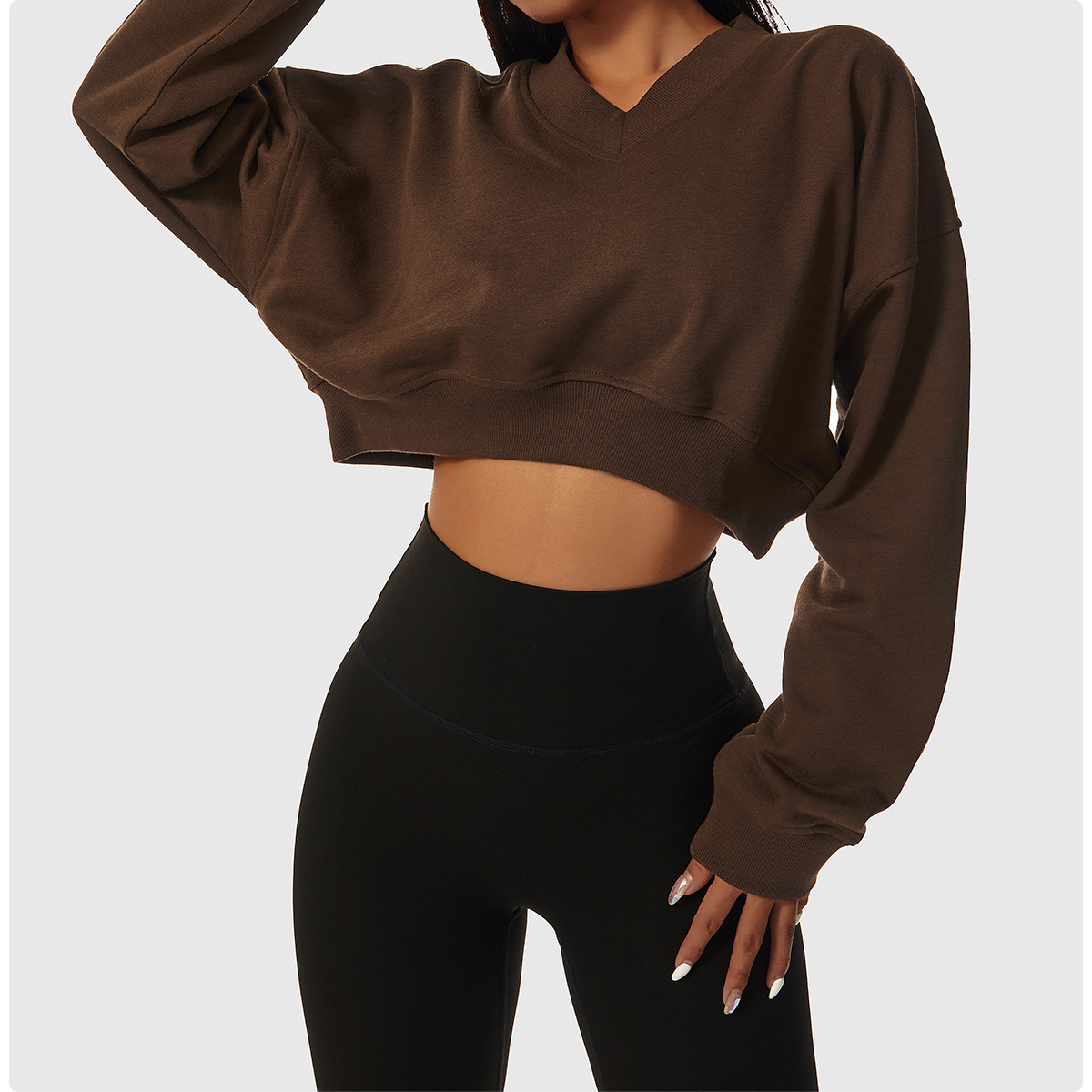 LL Women's Yoga Long Sleeve Shirt Crop Top Solid Color Loose Sports Fitness V Neck Jogging Sportswear Breathable 