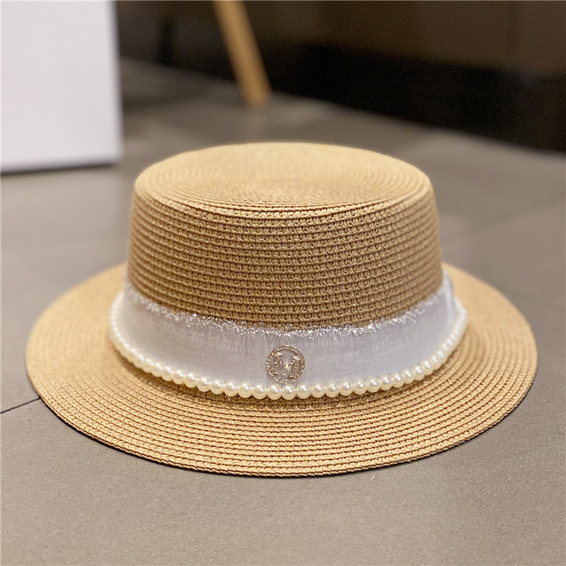 Hepburn Style Sun Strail Hats Женщины бриллианты жемчужные шляпы кепки для защиты солнца