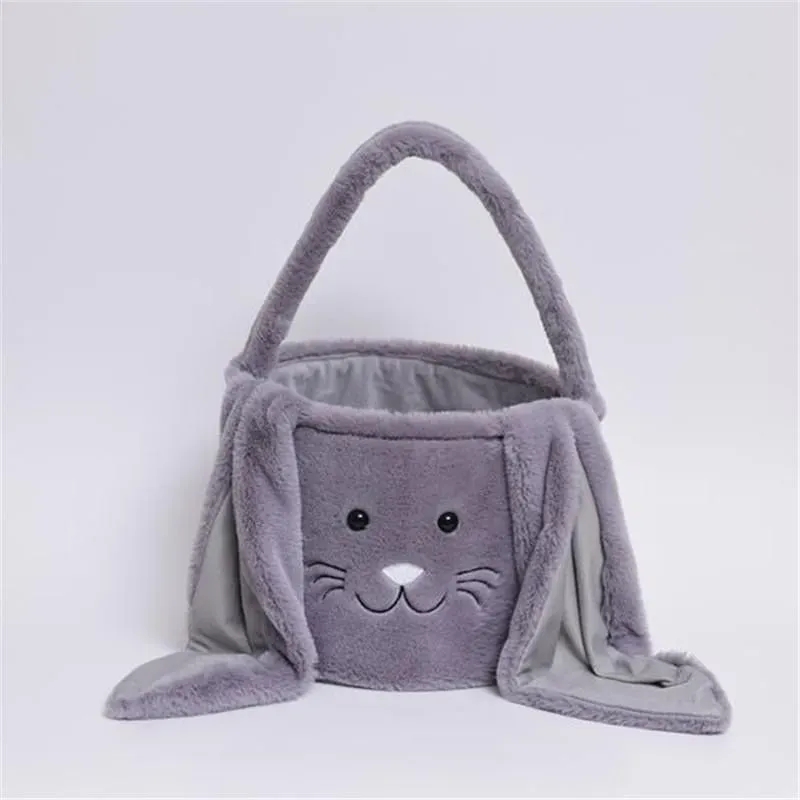 Easter Rabbit Basket Festive Fuzzy Long Ears Bunny Bucket Comfort Plush Easter Eggs Storage Bag Kids Candy Toy Tote Bags