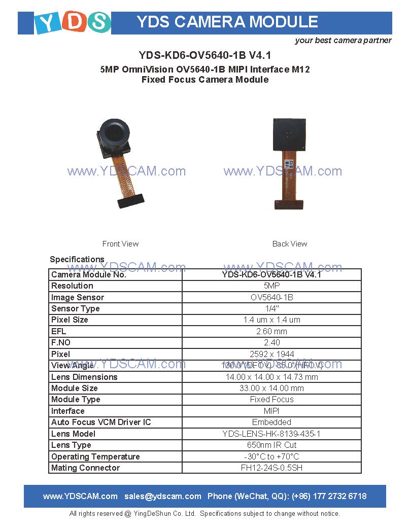YDS-KD6-OV5640-1B V4.1 CAP KAMA 5MP OV5640-1B interfejs M12 MODUŁ STAŁY FOUNET