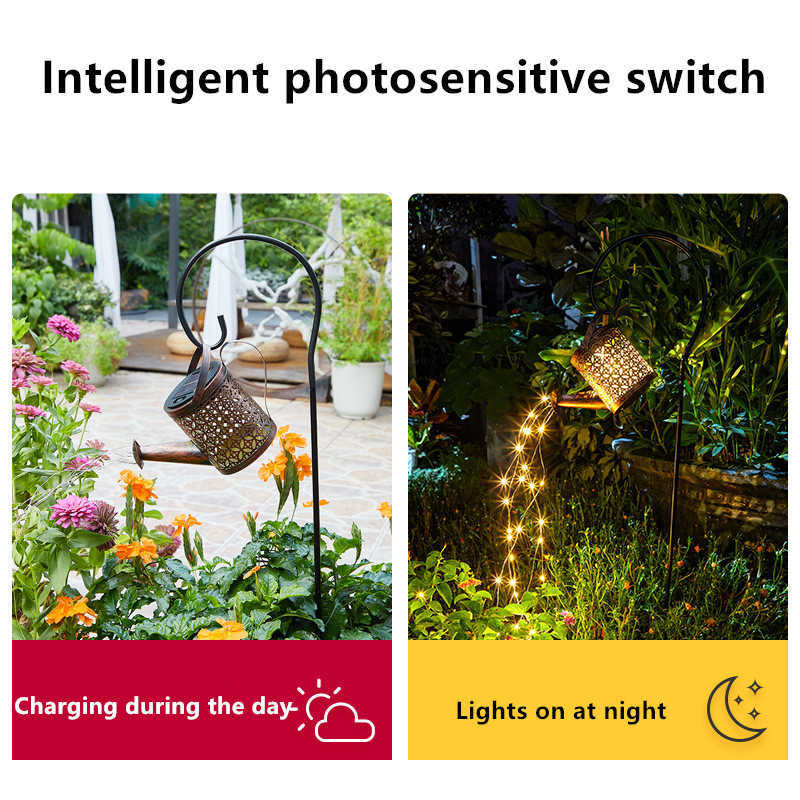 Lawn Lamps Solar Watering Can Light Hanging Kettle Lantern Light Waterproof Garden Decor Metal Retro Lamp for Outdoor Table Patio Lawn Yard P230406