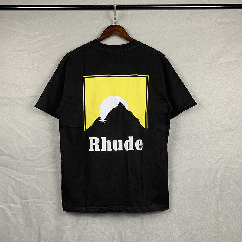 T-shirts hommes Jaune Vintage Moonlight Madness Rhude T-shirt Hommes Femmes 1 1 Casual surdimensionné RHUDE Tee Couple Lovers manches courtes